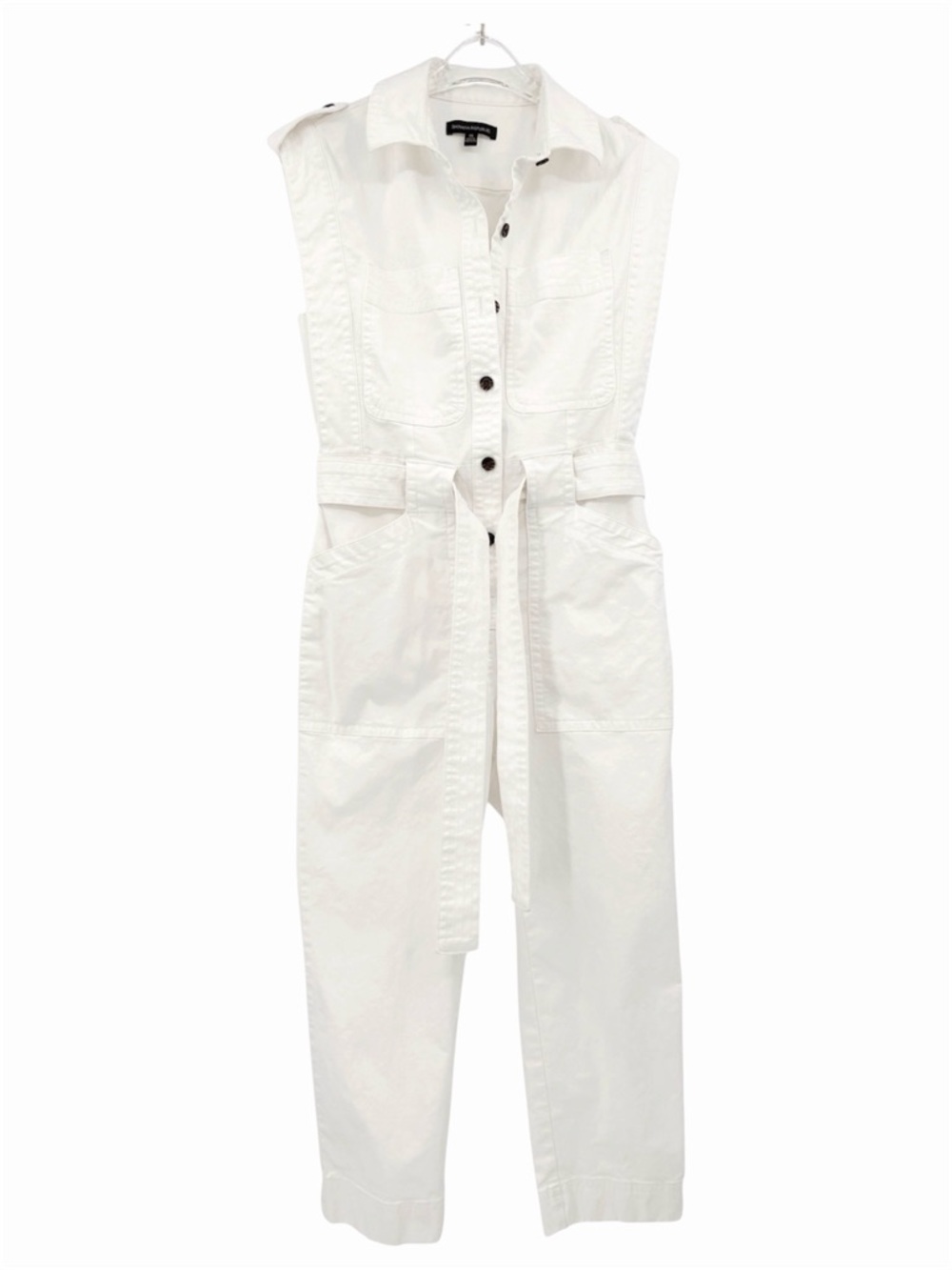 BANANA REPUBLIC Utility Jumpsuit in White Linen-Blend XS - Picture 4 of 11